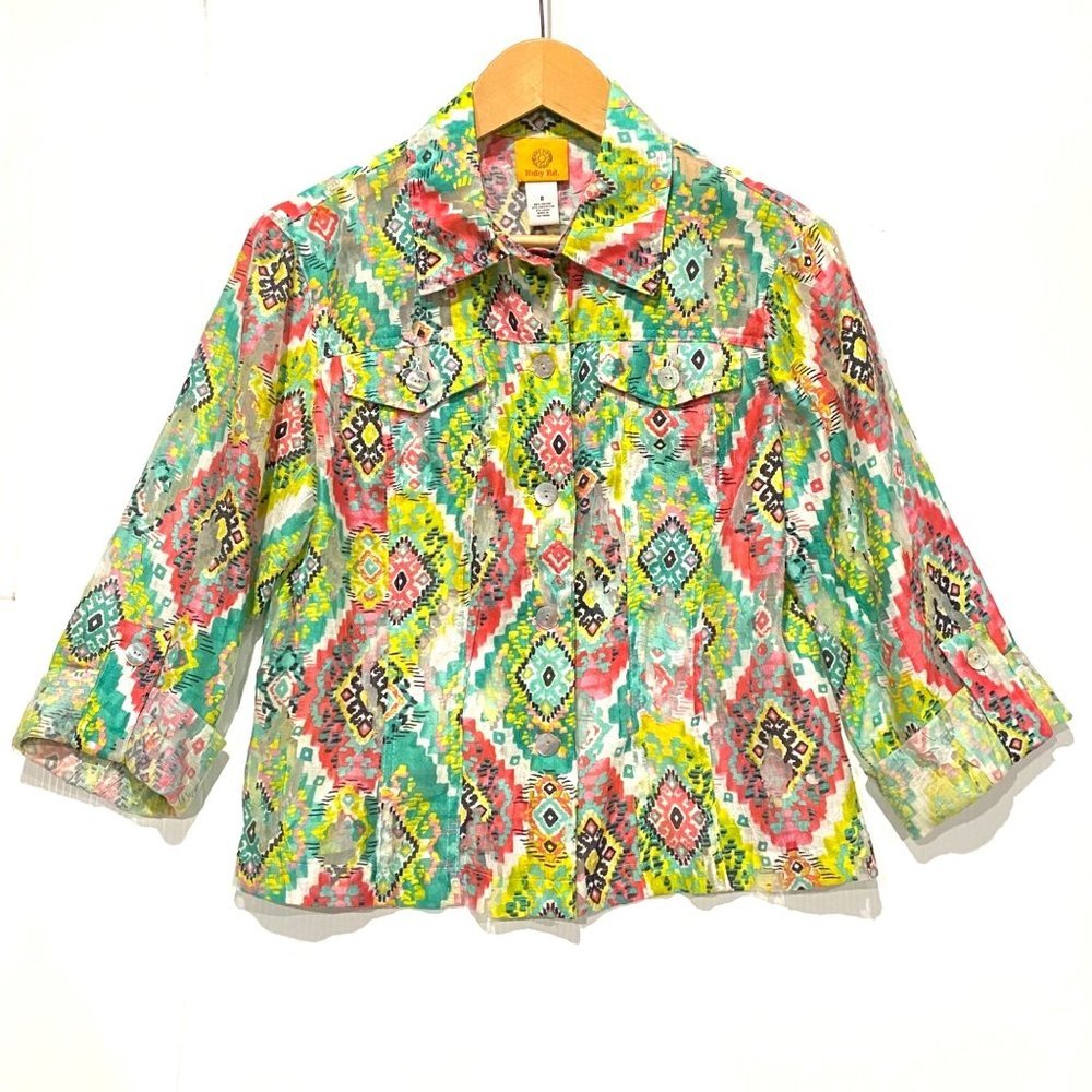 Ruby Rd. aztec southwestern colorful button‎ up over shirt blazer size 8